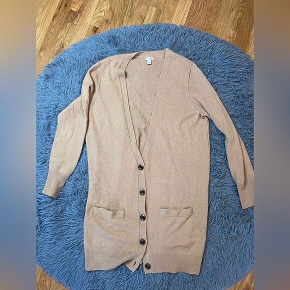 Halogen Beige Tan 100% Cashmere Long Button Down Cardigan Size M - Picture 1 of 5